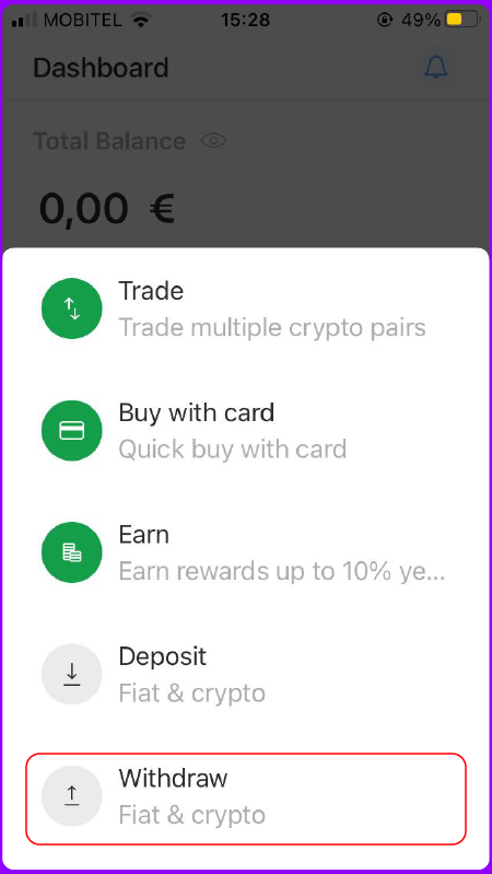 Withdraw from exchange