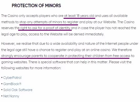 Minors Protection Terms