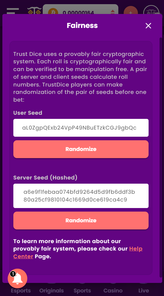 Provably fair dice game hash seed at TrustDice