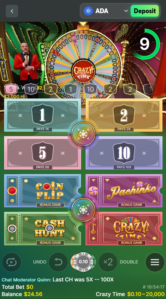 Crazy Time Game Show with Cardano in BC.Game
